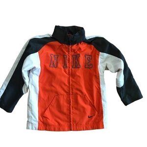 Nike Spellout Boys Size 6 Orange Grey White Full Zip Hidden Hood‎ Jacket